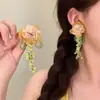 Elegancia Floral~ Aretes de Borla con Flor de Tela de Aguja Plateada para Vacaciones en la Playa para Mujeres, Aretes Elegantes y Hermosos