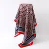 Lenço de Seda com Padrão Paisley Clássico Europeu e Americano para Mulheres, Lenço de Cabeça Versátil da Moda em Seda Sintética, Lenço Quadrado de 90cm, Atacado Transfronteiriço