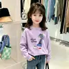 Blusa Estilosa de Gola Redonda para Meninas na Primavera e Outono para Crianças Médias e Grandes Camiseta Versátil da Moda Camada Base para Meninas Algodão Puro Respirável Manga Longa