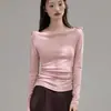 Camiseta de Manga Larga para Mujer, Estilo Suave con Hombros Descubiertos, Volantes en la Cintura, 260g Eco-Seda, para Otoño