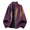Nova jaqueta corta-vento de três provas com gola alta, cor sólida, estilo casal soltinho para outono e inverno masculino, jaqueta versátil de camada dupla com design de retalhos