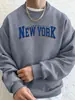Sudadera de Bolsillo Estampada Empire State New York para Hombre Sudadera Deportiva Urbana Cuello Redondo Top Casual Ropa Básica