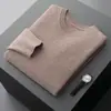 Suéter Masculino de Lã Australiana Espessa 7 Fios Gola Redonda Novo para Primavera e Outono, Suéter de Tricô de Manga Longa, Camiseta Básica Tricotada, Venda por Atacado