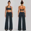 Conjunto de roupa de yoga transfronteiriço com lindo top esportivo com decote halter nas costas, conjunto de roupa casual de corrida e fitness para esportes ao ar livre de secagem rápida