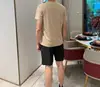 Traje Masculino de Verão com Estampa Completa de Letras B, Secagem Rápida, Seda de Gelo Refrescante, Malha Respirável, Gola Redonda, para o Dia a Dia ao Ar Livre