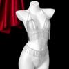 Personalidad Europea y Americana Exagerada Cadena Corporal con Borlas de Diamantes Completos Moda para Mujer Traje de Bikini de Pedrería de Alta Gama Traje de Baño Cadena para el Pecho