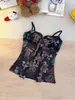 2026 Nuevo Estilo Fresco Retro con Cordones Estampado Sexy de Halter Fruncido Cuello en V Elegante Top Ajustado para Mujer