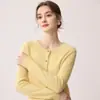 Cárdigan 100% Cachemir Puro para Mujer Cuello Redondo Manga Larga Tejido Versátil Estilo Coreano Suéter de Estilo Suave Suéter de Cachemir Ropa de Abrigo