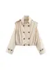 Fábrica de Origen Transfronteriza Gabardina Corta con Cuello Alto para Mujer Estilo Retro Casual Doble Botonadura Hombreras Manga Larga Cordón Elástico Fruncido Chaqueta
