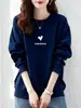 Moletom grosso de algodão estilo coreano com gola redonda e forro de fleece para mulheres, adequado para primavera, outono e inverno, casual, moderno, versátil e adequado para o dia a dia, blusa de manga longa