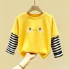 Camiseta Base Rayada con Estampado de Dibujos Animados para Niña Pequeña, Top para Niñas, Camiseta de Manga Larga 100% Algodón para Bebés y Niños, Ropa de Otoño