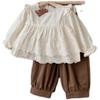 Conjunto de Algodón Bordado de Manga Larga para Niñas Otoño 2026 Nuevo Estilo Coreano Conjunto de Dos Piezas Camisa de Muñeca y Pantalones Casuales para Niños Pequeños