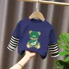 Camiseta de manga larga con estampado de dibujos animados, elegante y linda, estilo coreano, para bebés niños, ropa de otoño, algodón puro, retazos, imitación de dos piezas
