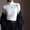 Blusa Base Manga Longa Gola Alta Básica Outono Inverno para Mulheres Textura Canelada Modelagem Justa Simples Versátil Malha