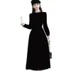 Vestido negro de terciopelo estilo Hepburn para mujer, vestido formal estilo francés otoño/invierno, poliéster, corte ajustado
