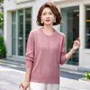Malhas de Manga Longa para Outono e Inverno para Mulheres de Meia-Idade e Idosas, Tops Estilosos, Camisetas Básicas de Gola Redonda, Camisetas, Largas e Emagrecedoras