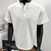 Camisa Polo de Manga Curta Estilo Americano com Gola Henry para Homem, Camiseta Desconstruída Patchwork de Manga Curta para o Verão, Cleanfit de Meia Manga, Recomendação Transfronteiriça