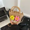 Bolsa de Palha de Verão 2025 Novo Estilo Menina Fresca Estilosa Versátil Bolsa de Mão Bolsa Transversal para Férias na Praia