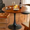 Mesa de Jantar Redonda de Metal com Tampo de Noz, Estilo Retro Nórdico Tulipa, para Casa, Apartamento Pequeno, Varanda, Mesinha de Chá Pequena