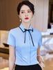Camisa blanca de manga corta de verano profesional formal para maestro de kínder estudiante cárdigan con solapa top para mujer venta al por mayor