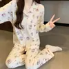 Pijama Cuadros Fresco y Moderno de Primavera y Otoño, Manga Larga Delgado Dibujos Animados Estudiante Lindo Dulce Holgado Ropa de Casa