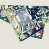 Suministro Exclusivo Transfronterizo de Pañuelos de Seda Cuadrados de 90 para Primavera y Otoño con Tejido de Sarga, Doble Cara con Patrones Coordinados y Colores Contrastantes, Bordes Enrollados a Mano, Versátil Chal y Pañuelo para la Cabeza