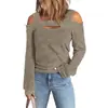 Outono e Inverno 2022 Europa e América Transfronteiriço Amazon desejo moda feminina casual cor sólida ombro solto manga comprida camiseta para mulheres
