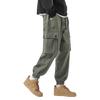 Calças casuais slim-fit masculinas com amarração no tornozelo, calças de primavera, estilo americano, moda High Street pesada, macacão com zíper, calças cáqui