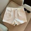 Shorts Blancos Ultra Cortos de Cintura Alta para Mujer, Verano Elásticos Ajustados Versátiles Hot Pants, Pantalones Casuales, Pantalones Ajustados de Estilo Americano que Resaltan las Caderas