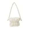 Bolsa de Plumas Tendência Transfronteiriça Bolsa de Balde Fofa de Nicho Bolsa de Algodão Macaron de Tecido de Nylon Feminina Bolsa de Ombro Fashion
