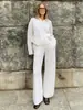Conjunto de Dos Piezas: Suéter con Solapa Transfronterizo + Pantalones de Pierna Ancha Traje de Suéter Tejido Trenzado Nuevo Otoño e Invierno 2025 Europeo y Americano
