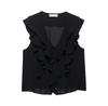 Estilo Europeu e Americano Verão Novo Preto Chiffon Ajuste Slim Camisa Casual Feminina Decorativa em Camadas + Culotes Transfronteiriço