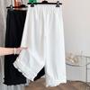 Foto Real de Calças Largas de Renda Branca Retro Estilo Japonês para Mulheres, Estilo Floresta de Verão, Cintura Alta, Perna Reta Casual Calças Nove Pontos