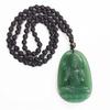 Colar Longo com Pingente de Guanyin Imitando Jade de Vidro, Corrente para Suéter com Contas Pretas e Mantra das Seis Palavras