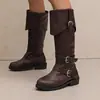 Deseo Suministro de Exportación Hebilla de Cinturón con Puño Botas de Chimenea Botas Casuales de Caña Alta y Tacón Bajo Botas de Motocicleta 40-48 Botas de Talla Grande