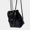 Mochila preta legal bonita punk estilo preppy quadrado estilo Chanel corrente de losango portátil bolsa de ombro de couro encerado a óleo