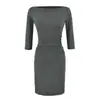 Vestido bodycon puro y seductor de manga tres cuartos, escote barco, cintura fruncida que se ajusta al cuerpo, corte ceñido, elegante, elástico, adelgazante, sexy, de longitud media