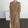 2026 Nuevo Vestido Camisa Formal Elegante para Mujer Vintage Largo Color Sólido Vestido Largo Ceñido a la Cintura
