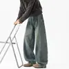 Marca de moda 2026 Otoño Nuevos Jeans Americanos Patchwork Deconstruidos Pierna Curva para Hombre High Street Pantalones Largos de Pierna Ancha