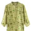 Camisa de Hielo de Manga Tres Cuartos con Estampado Floral Estilo Europeo para Mujer, Nuevo Top Delgado de Seda de Mora de Gama Alta para Verano 2026