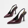 Zapatos de tacón alto de punta, modernos y sencillos, modelo nuevo con tira trasera, puntera cerrada de charol, sandalias de tacón alto destalonadas, colección de primavera transfronteriza