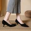 Zapatos de tacón alto de punta estilo 2026, Zapatos de tacón de aguja estilo francés con hebilla de cinturón para el trabajo, Zapatos planos de gamuza suave de corte bajo