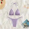 Bikini de Tres Piezas Traje de Baño Transfronterizo Sexy con Cordón Ajustable Espalda Descubierta Bikini de Color Sólido con Nudo Traje de Baño de Dos Piezas