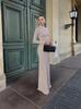 Comércio Exterior Transfronteiriço Outono Moda Feminina Atacado Gola Alta Manga Longa Design Ajustado Franzido Elegante Longo Vestido de Luxo