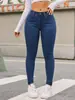 Amazon Aliexpress Mais Vendidos Roupas Femininas Estilo Europeu e Americano Levanta Bumbum Emagrecedor Cintura Alta Jeans Stretch Jeans Transfronteiriços para Mulheres