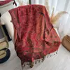 Estilo Étnico Clássico Popular Estampado de Castanha de Caju Bigodes Borla Lenço Longo Feminino Estilo Nacional Lenço de Imitação de Cashmere Xale Elegante