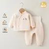 Roupas quentes de outono e inverno para bebê, calça acolchoada de cintura alta que protege a barriga do bebê, segunda pele, conjunto de roupa íntima de duas peças, conjunto de roupas de outono