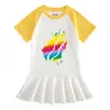 Verão 2023 Nova Roupa Infantil Desenho Animado Manga Curta Vestido de Algodão para Meninas Bebê Fino Estilosamente Plissado Vestido Moderno