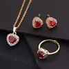 Conjunto de Joias Elegante com Zircônia Colorida Micro-Incrustada Banhado a Ouro, Colar Redondo, Anel, Brincos, Pingente Exquisito de Zircônia Colorida