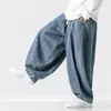 Calça jeans lanterna masculina retrô moderna estilo japonês, calça harém com cordão plus size, calça longa casual solta de perna reta e larga